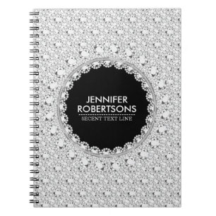 Elegant Black & Encrusted White Diamonds Glitter 2 Spiral Notebook