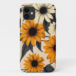 Elegant Black-Eyed Susans On Brown Case-Mate iPhone Case