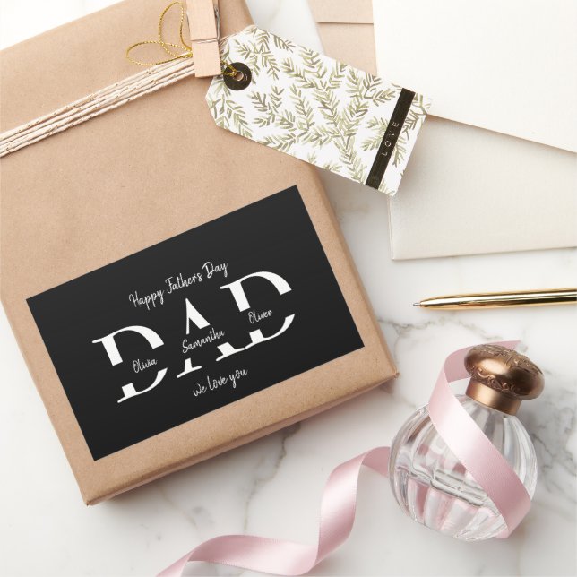Elegant Black Father's Day - Kid's Names |  Rectangular Sticker (Gifting)