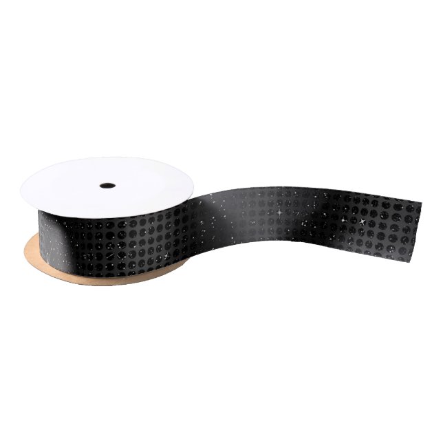 Elegant Black Faux Glitter Polka Dots Pattern Satin Ribbon (Spool)