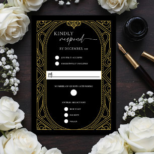 Elegant Black Faux Gold Art Deco Response Card