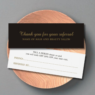 Elegant Black Faux Gold Beauty Salon Referral Card