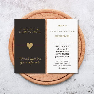 Elegant Black Faux Gold Beauty Salon Referral Card