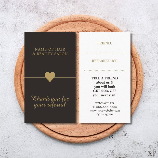 Elegant Black Faux Gold Beauty Salon Referral Card (Creator Uploaded)