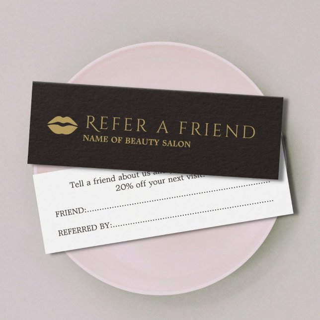 Elegant Black Faux Gold Beauty Salon Referral Card (Creator Uploaded)