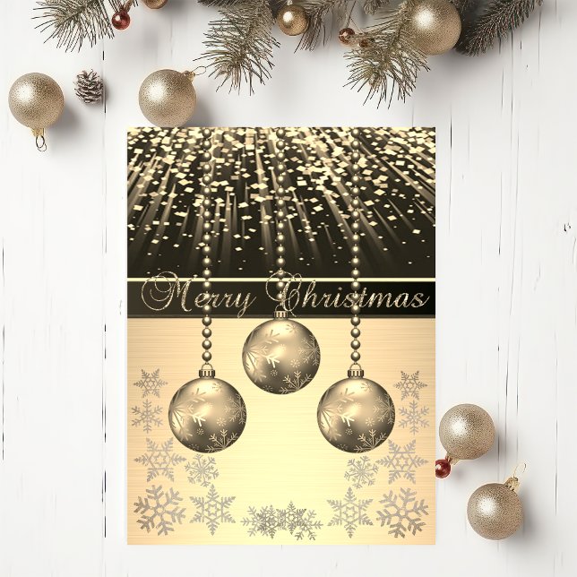 Elegant Black,Faux Gold Christmas Balls Snowflakes Holiday Card (Creator Uploaded)