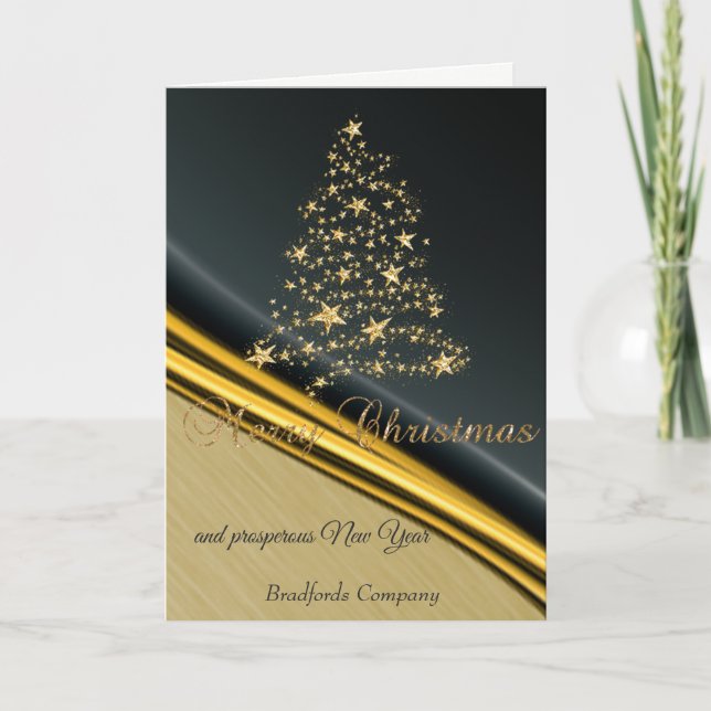 Elegant Black, Faux Gold Christmas Tree,,Company Holiday Card (Front)