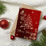Elegant Black,Faux Gold Christmas Tree,Snowflakes Holiday Card<br><div class="desc">Elegant faux gold christmas tree, balls and snowflakes on red background make this a perfect Christmas or holiday greeting card for friends and family.</div>