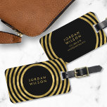 Elegant Black & Faux Gold Circles Geometric Lines Luggage Tag<br><div class="desc">Travel in style with this elegant luggage tag featuring a modern faux gold geometric circle lines pattern against a black background. Personalise this tag with your information and for more options such as to change the font and it's size click the "Customise" button. *Please note that the Zazzle Watermark that...</div>