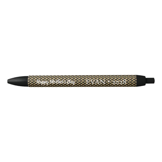 Elegant Black Faux Gold Foil Hearts Mother's Day Ink Pen (Front)