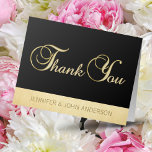 Elegant Black Faux Gold Foil Wedding Thank You<br><div class="desc">Say THANK YOU to your guests with these beautiful,  one of a kind cards. Black background (can be changed to any color),  with faux gold foil ban. Option name .  Perfect for wedding,  anniversary,  party event... .</div>