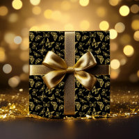 Elegant Black Faux Gold Glitter Butterflies