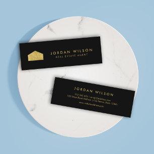 Elegant Black Faux Gold House Real Estate Agent Mini Business Card