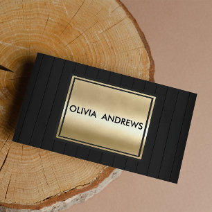 Elegant black faux gold rustic wood modern busines business card