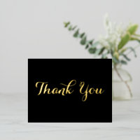 Elegant Black Faux Gold Script Wedding Thank You