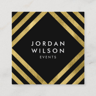 Elegant Black Faux Gold Square Lines Geometric Business Card