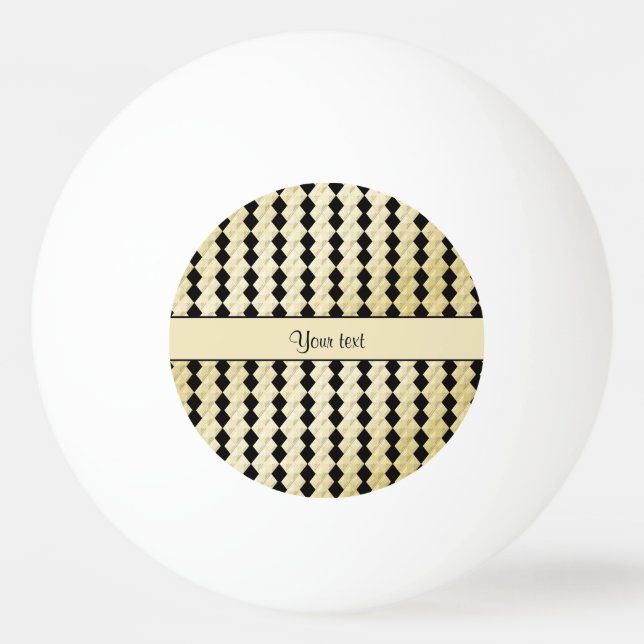 Elegant  Black & Faux Gold Symmetrical Diamonds Ping Pong Ball (Front)