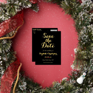 Elegant Black Faux Gold Wedding Save the Date Foil Invitation Postcard