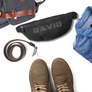 Elegant Black Faux Leather Personalised Name Bum Bags