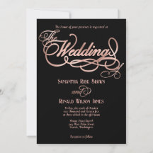 Elegant Black & Faux Rose Gold Calligraphy Wedding