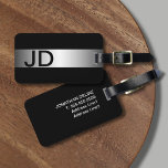Elegant Black Faux Silver Bold Monogram Luggage Tag<br><div class="desc">Elegant customisable black luggage tag with FAUX metal silver stripe and your bold monogram.</div>