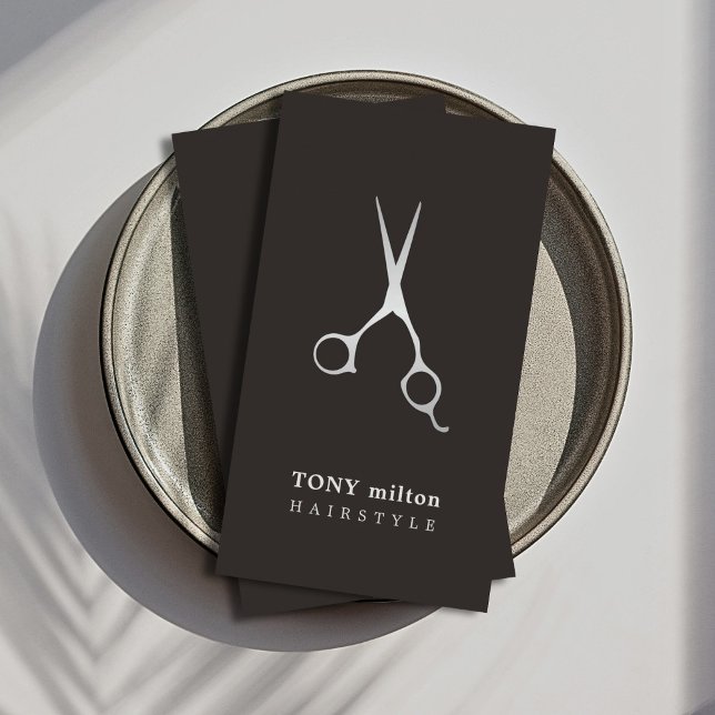 Elegant Black Faux Silver Scissors Hairstylist Business Card (Creator Uploaded)