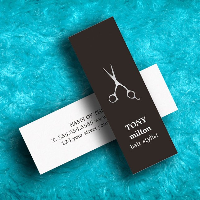 Elegant Black Faux Silver Scissors Hairstylist Mini Business Card (Creator Uploaded)