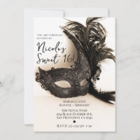 Elegant Black Feather Masquerade Tan Sweet 16