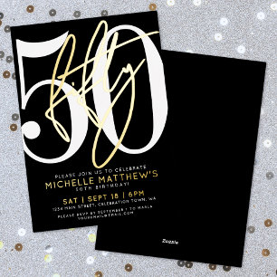 Elegant Black Fifty 50th Birthday Gold