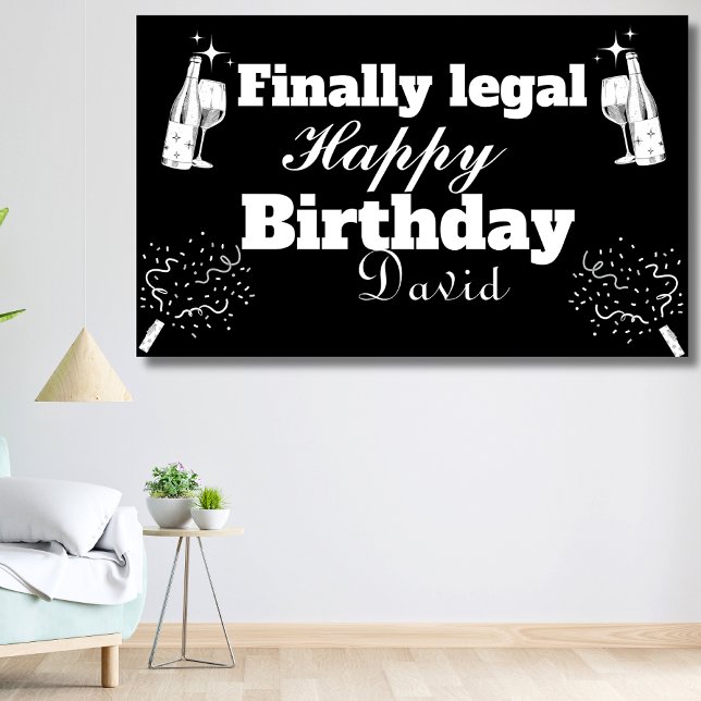 Elegant Black Finally Legal 21st Birthday Banner (Creator Uploaded)
