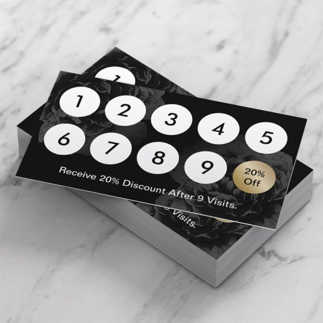 Elegant Black Floral Beauty Salon Loyalty Card (Creator Uploaded)