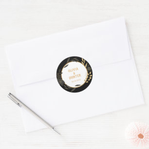 Elegant Black Floral, Black & White wedding Classic Round Sticker