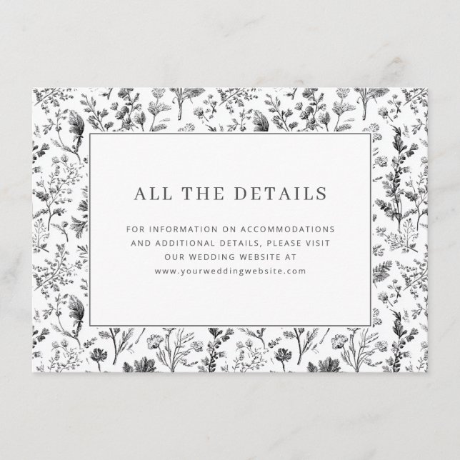 Elegant Black Floral Botanical Enclosure Card (Front)
