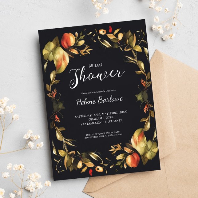 Elegant Black Floral Bridal Shower Invitation (Elegant Black Floral Bridal Shower Invitation)