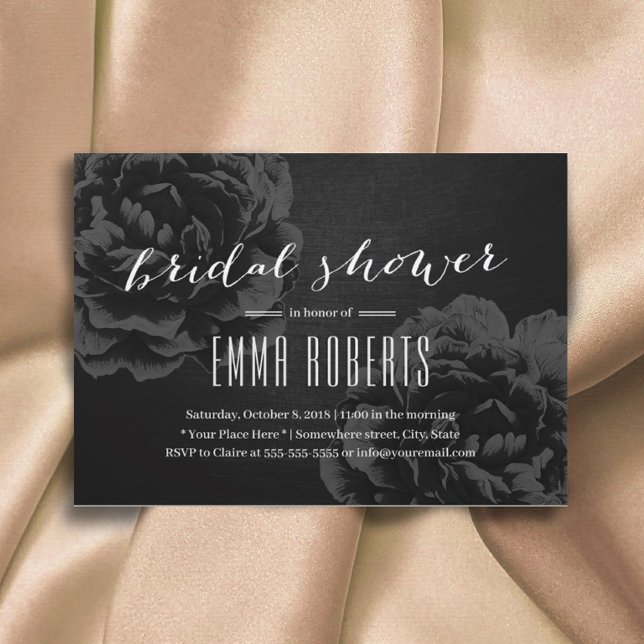 Elegant Black Floral Bridal Shower Invitation (Creator Uploaded)