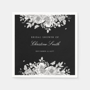 Elegant Black Floral Bridal Shower Napkins