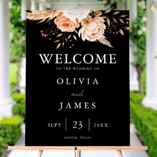 Elegant Black Floral Fall Wedding Welcome Acrylic Sign