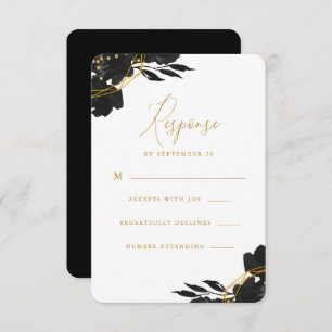 Elegant Black Floral Gold Wedding Rsvp