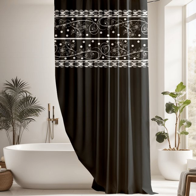 Elegant Black Floral Lace Shower Curtain (Creator Uploaded)
