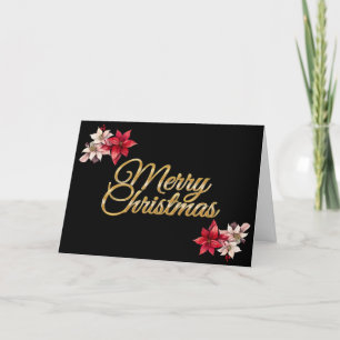 Elegant Black Floral Merry Christmas Personalize Holiday Card