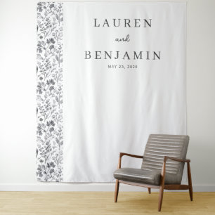 Elegant Black Floral Minimalist Tapestry