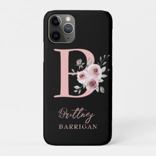 Elegant Black Floral Monogram  Case-Mate iPhone Case