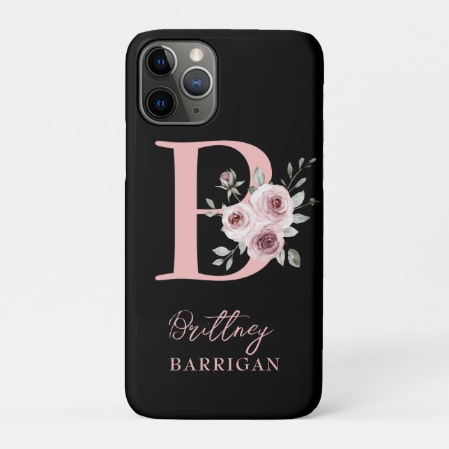Elegant Black Floral Monogram  Case-Mate iPhone Case (Back)