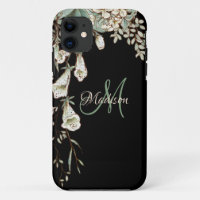 Elegant Black Floral Name Initial Personalised