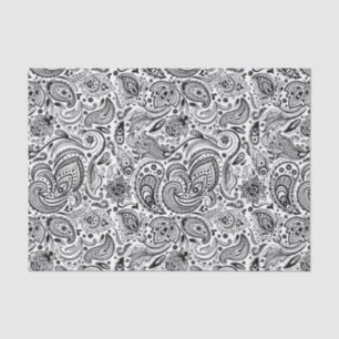 Elegant Black Floral Paisley White Background 3 Tissue Paper