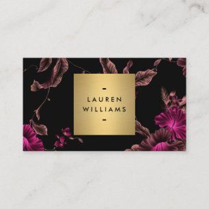 Elegant Black Floral Pattern 2 with Gold Name Logo Business Card