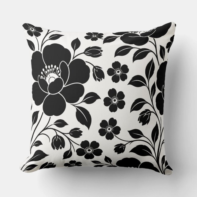 Elegant Black Floral Pattern Cushion (Front)