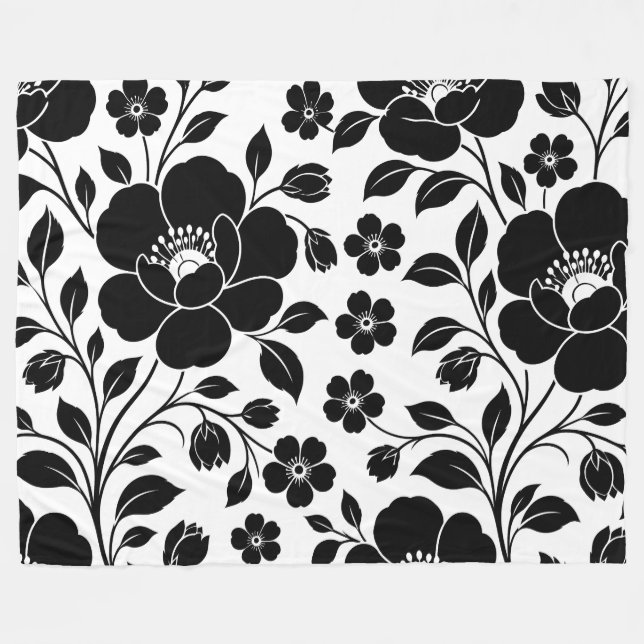 Elegant Black Floral Pattern Fleece Blanket (Front (Horizontal))