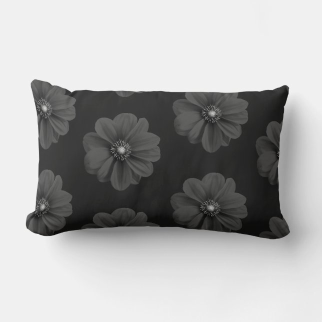 Elegant Black Floral Pattern Pillow – Modern Dark  (Front)
