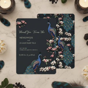 Elegant Black Floral Peacock Wedding Save The Date